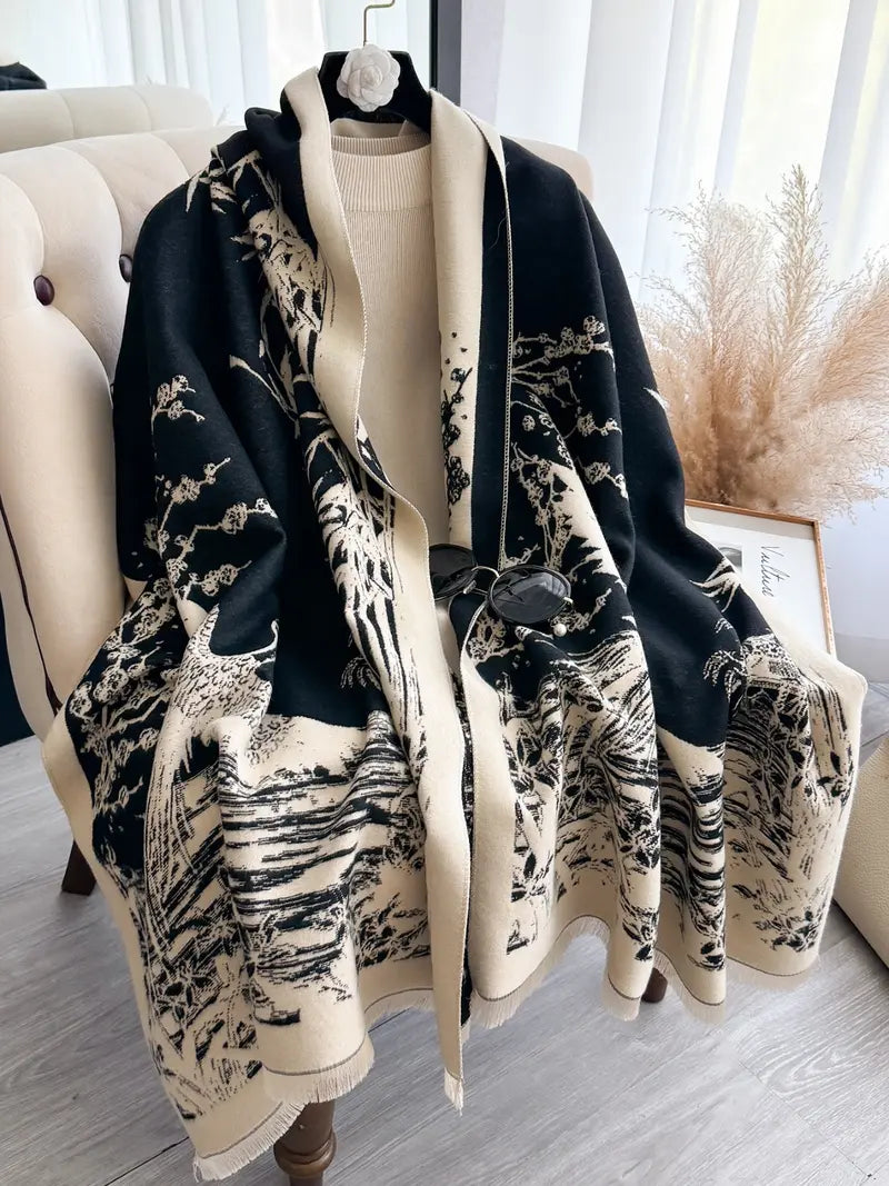 🌸🌸Women's Floral Pattern Raw Trim Shawl