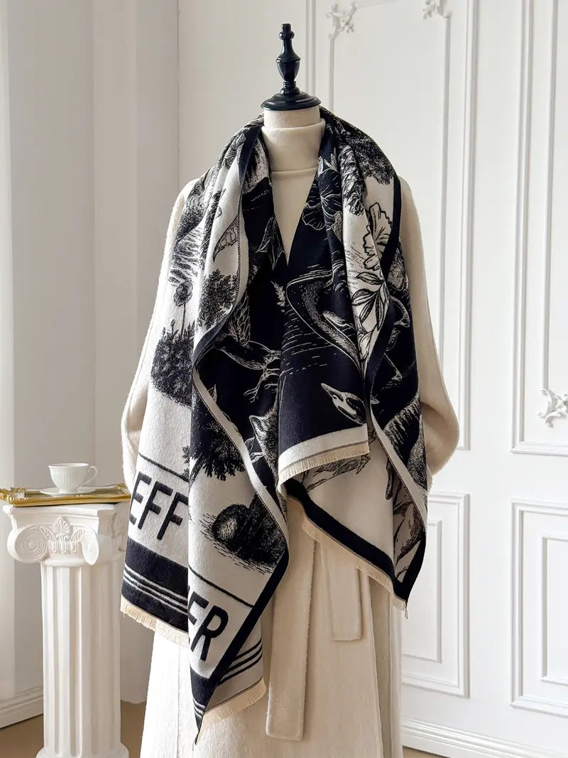 🌸🌸Women's Floral Pattern Raw Trim Shawl
