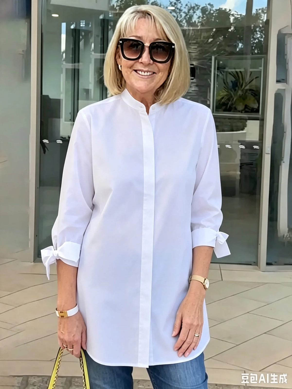 Solid Color Long Cotton Shirt Flattering Gathered Yolk At The Back