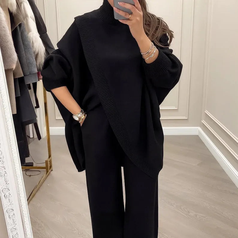 π€ BLACK FRIDAY SALE π€ βοΈ Women's Asymmetrical Sweater & Wide-Leg Pants Set | Relaxed Fit & Cozy Comfort