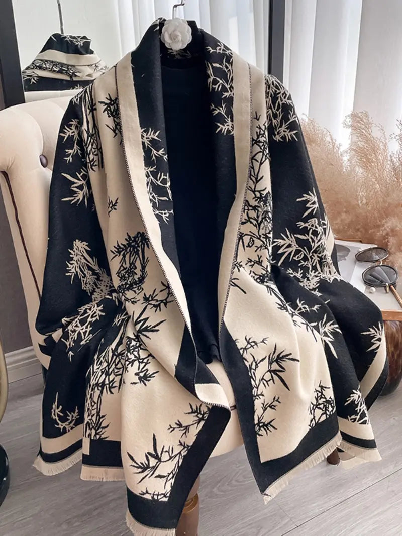 🌸🌸Women's Floral Pattern Raw Trim Shawl