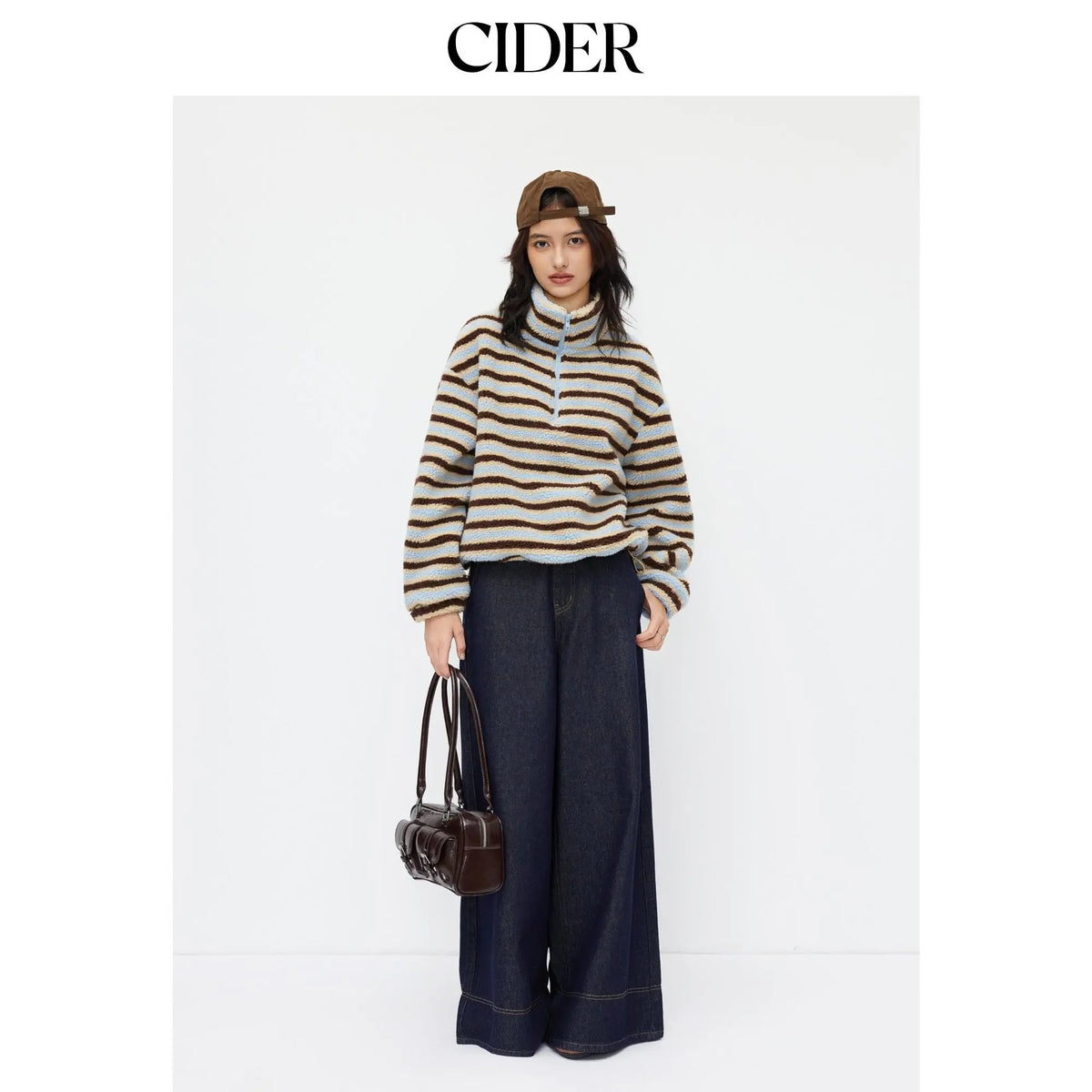 🌸🌸Women Cider Fleece Stripe Half Zip Oversized Sweatshirt