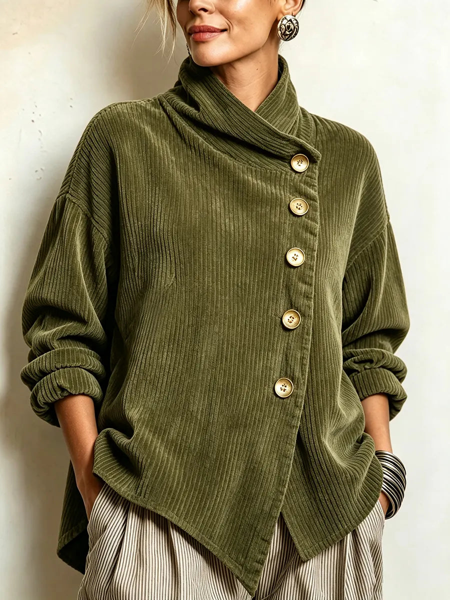 π¨ LIMITED TIME: 50% OFF | Chic High-Neck Asymmetric Corduroy Top