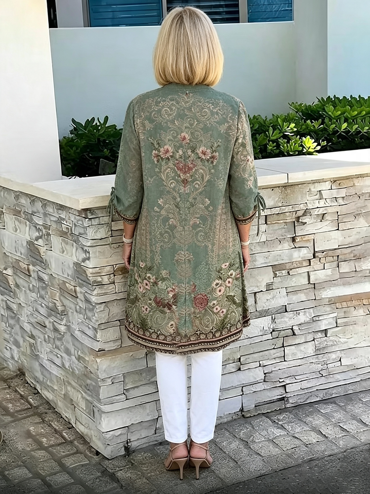Solid Color Long Cotton Shirt Flattering Gathered Yolk At The Back