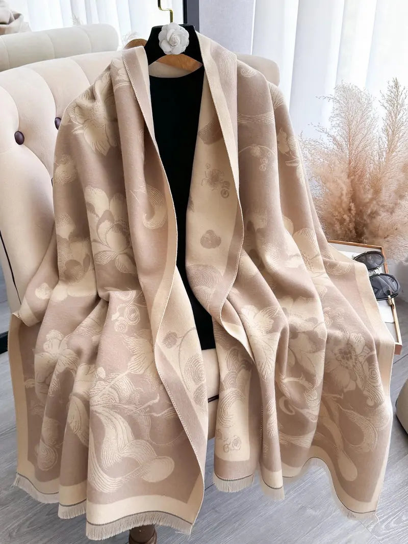 🌸🌸Women's Floral Pattern Raw Trim Shawl