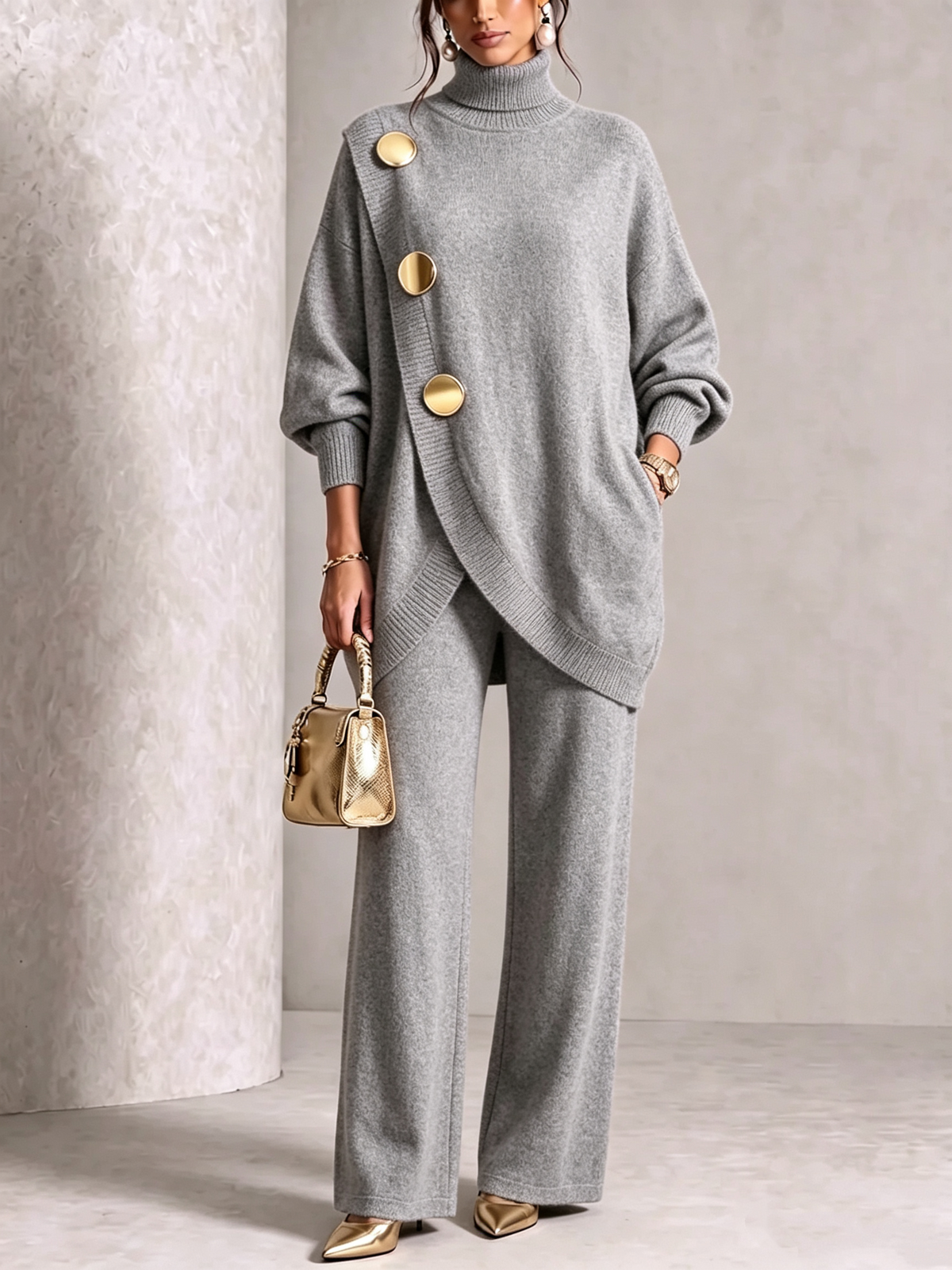 ππ LAST DAY SAVE 49% π₯ Elegant Knit Asymmetrical Button Set