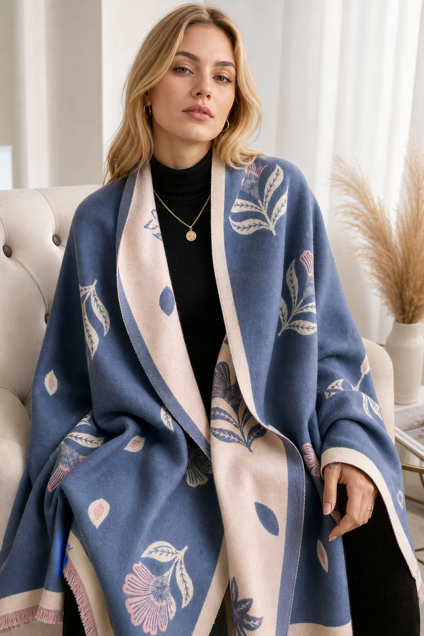 🌸🌸Women's Floral Pattern Raw Trim Shawl