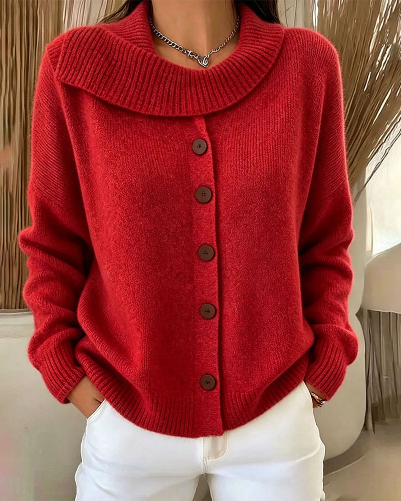π€ BLACK FRIDAY SALE π€ βοΈ Women's Knit Cardigan Sweater | Wide Flat Collar & Button-Front Design