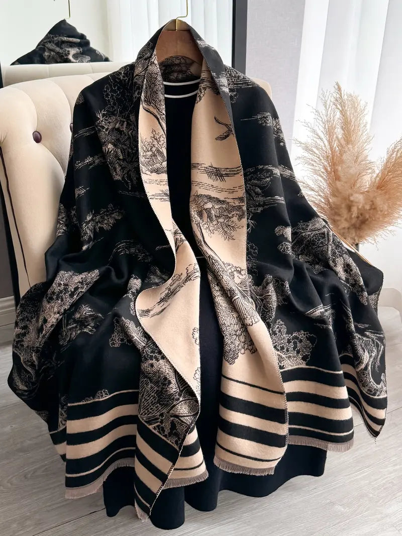 🌸🌸Women's Floral Pattern Raw Trim Shawl
