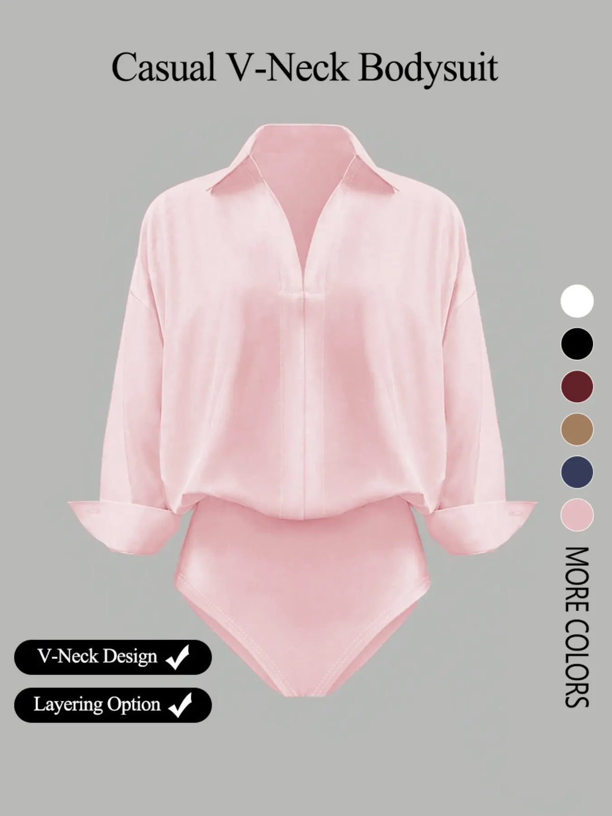🌸🌸Women's V-Neck Woven Long Sleeve Bodysuit