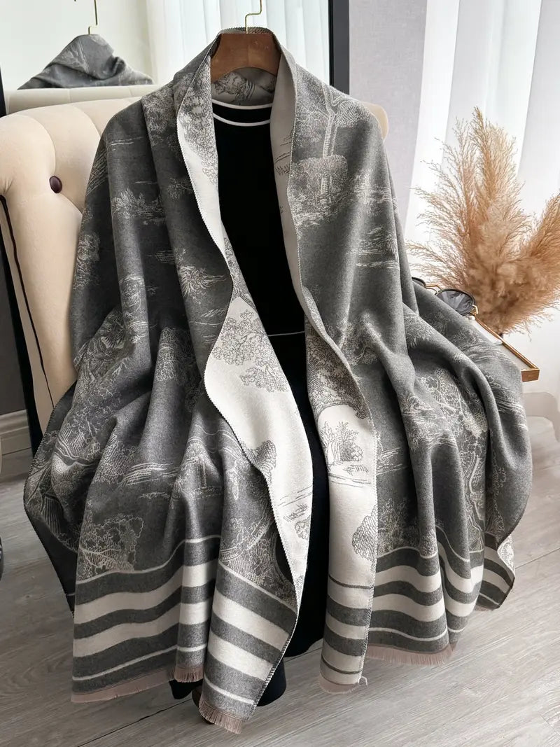 🌸🌸Women's Floral Pattern Raw Trim Shawl