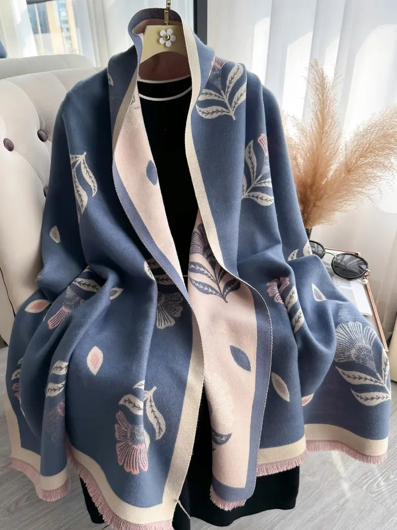 🌸🌸Women's Floral Pattern Raw Trim Shawl