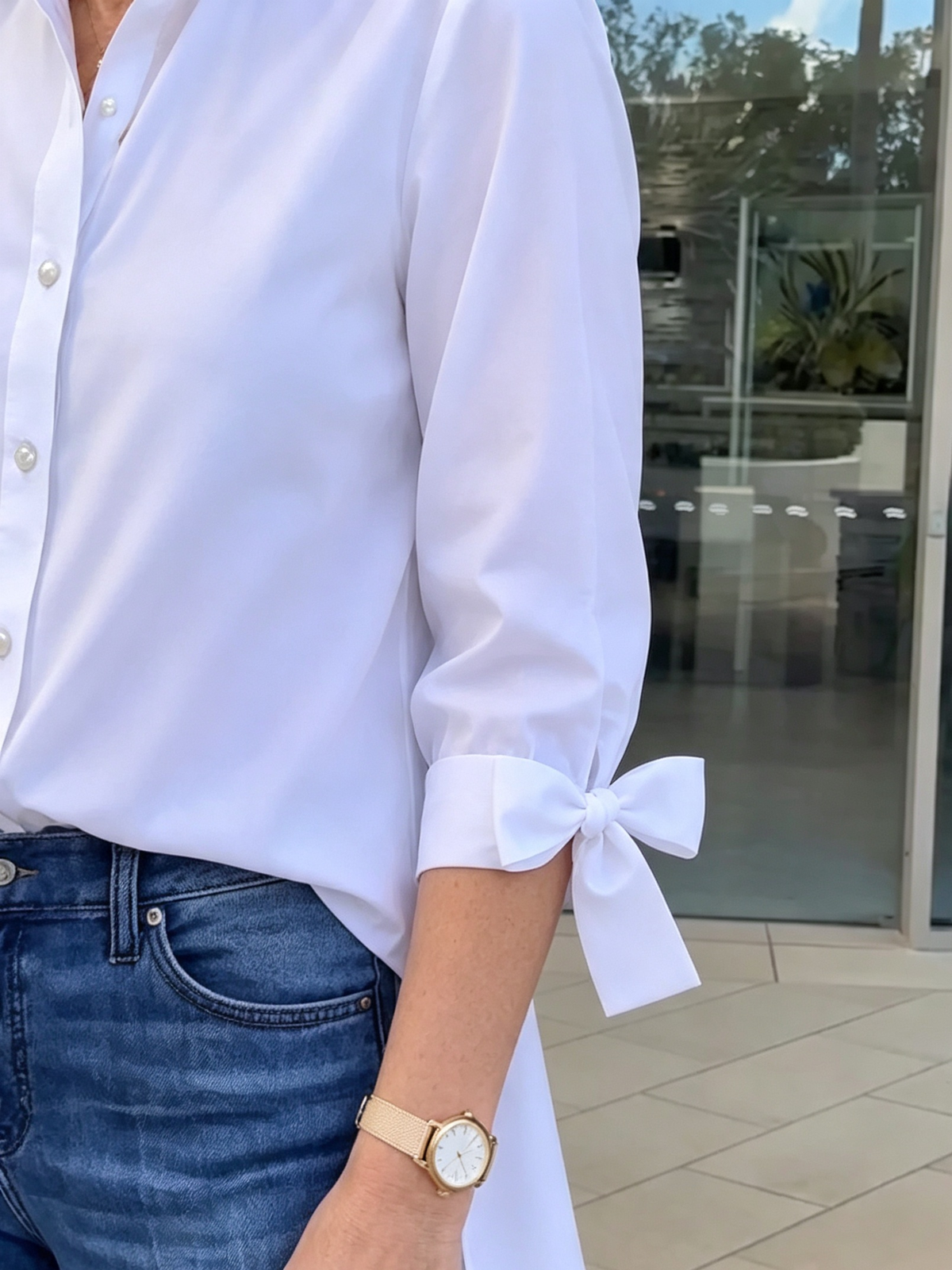 Solid Color Long Cotton Shirt Flattering Gathered Yolk At The Back