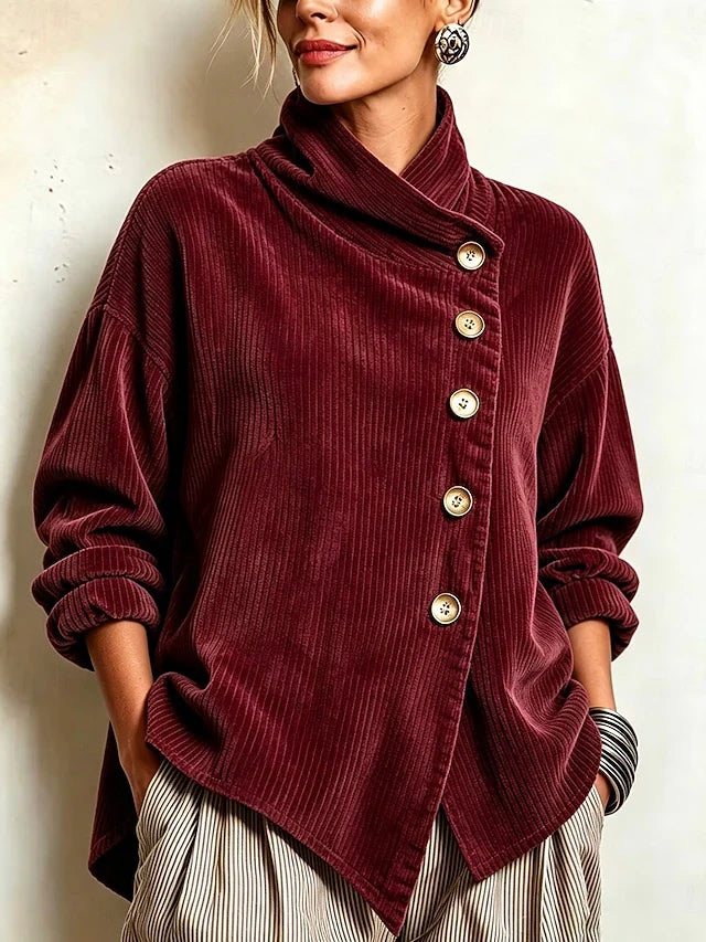π¨ LIMITED TIME: 50% OFF | Chic High-Neck Asymmetric Corduroy Top