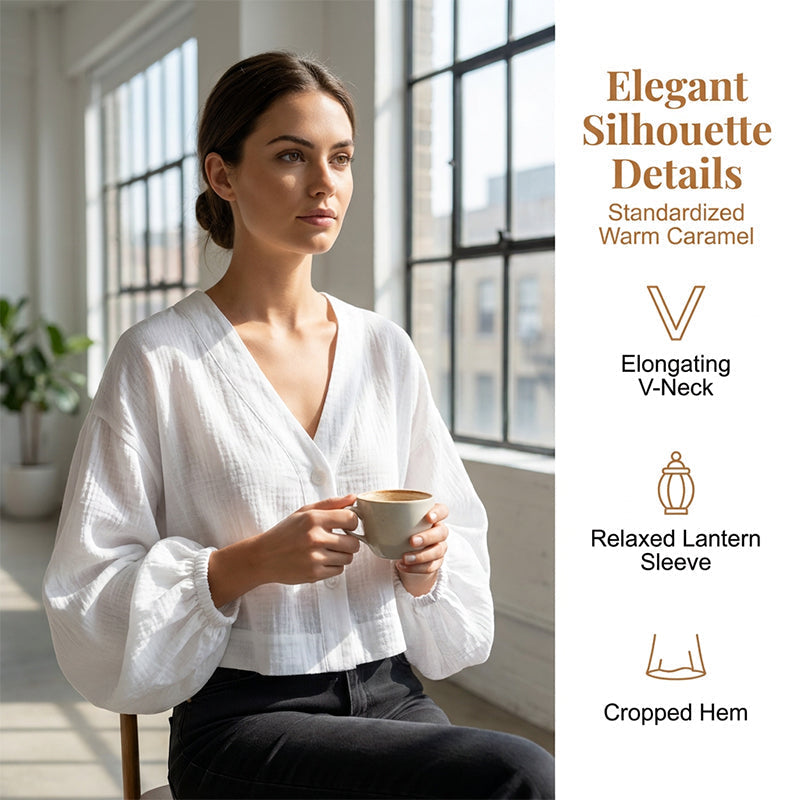 π₯ FINAL HOURS β Women's Lightweight V-Neck Shirt | Lantern Sleeves & Sheer Layer