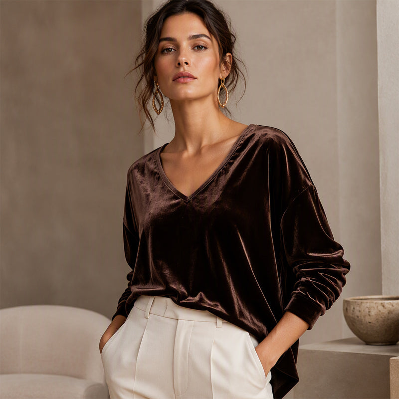 π₯ FINAL HOURS β Women's V-Neck Velvet Blouse | Long-Sleeve Cozy Comfort & Sophisticated Style