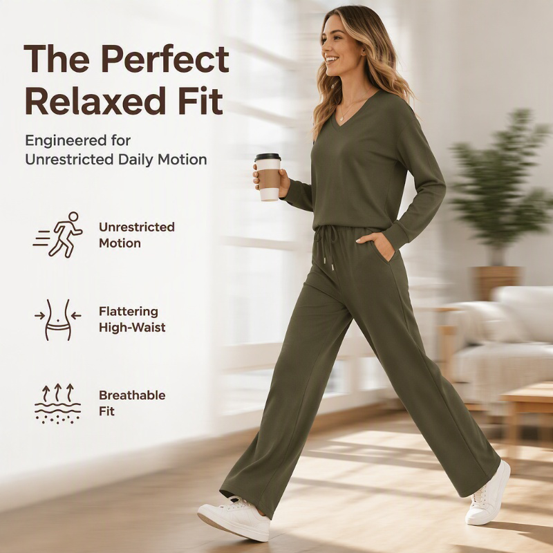 π€ BLACK FRIDAY SALE π€ βοΈ Women's V-Neck Knit Lounge Set | Relaxed Top & Pants for Effortless Comfort