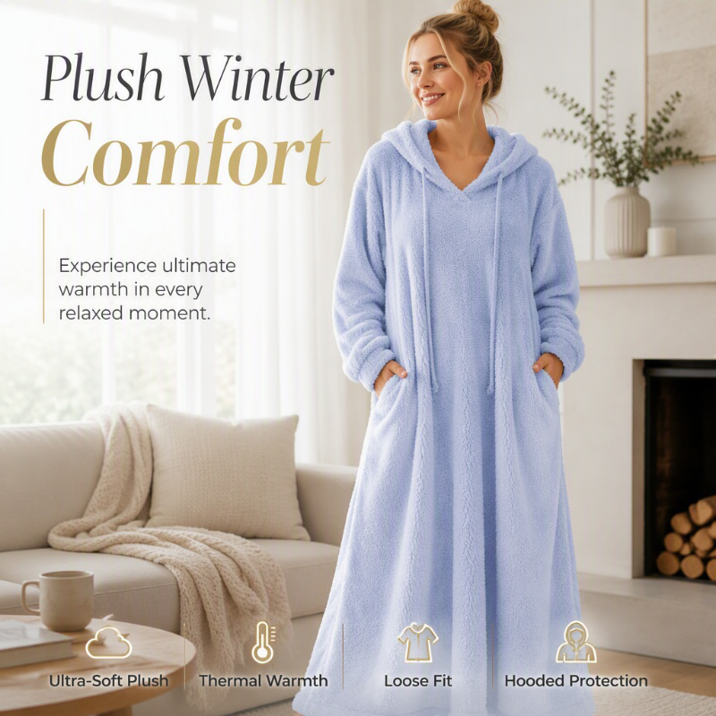 π€ BLACK FRIDAY SALE π€ βοΈ Women's Plush Hooded Maxi Lounge Dress | Cozy Warmth & Relaxed Comfort
