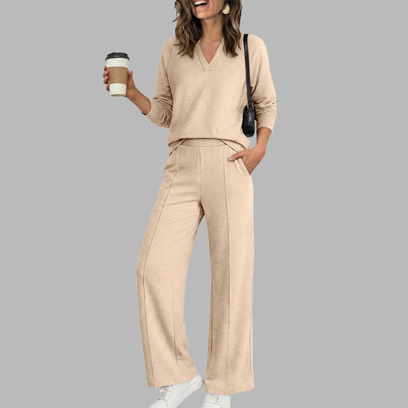 ๐ฅ LIMITED-TIME DEAL | Women's V-Neck Top & Wide-Leg Pants Set ๐