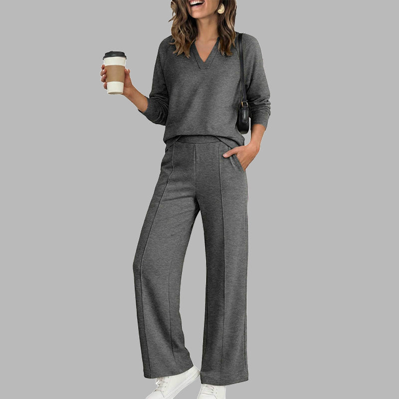 ๐ฅ LIMITED-TIME DEAL | Women's V-Neck Top & Wide-Leg Pants Set ๐