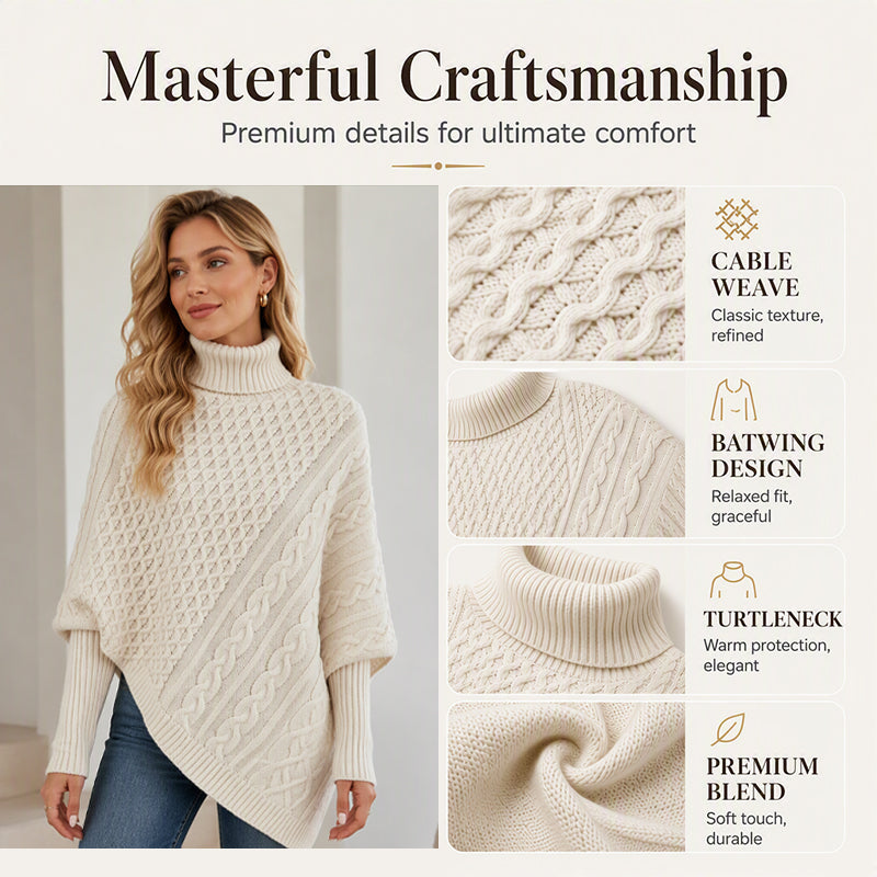 🚨 LIMITED TIME: 50% OFF —Women's Cable Knit Poncho Sweater