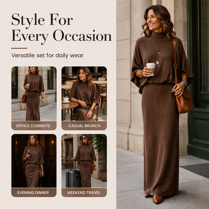π€ BLACK FRIDAY SALE π€ βοΈ Women's Batwing Sleeve Top & Maxi Skirt Set | Flowy Silhouette & Effortless Elegance