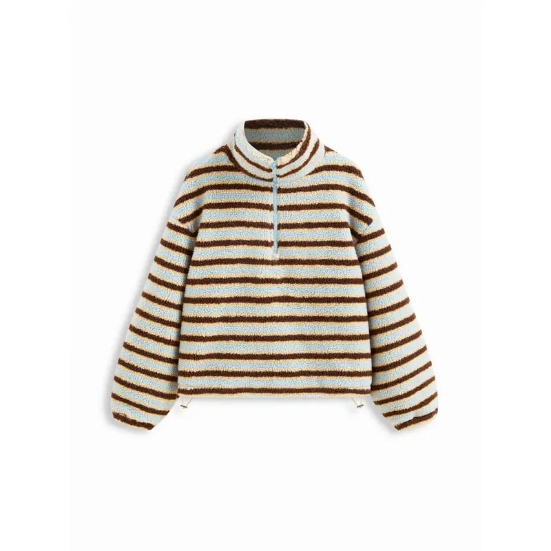 🌸🌸Women Cider Fleece Stripe Half Zip Oversized Sweatshirt