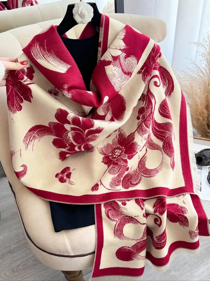 🌸🌸Women's Floral Pattern Raw Trim Shawl