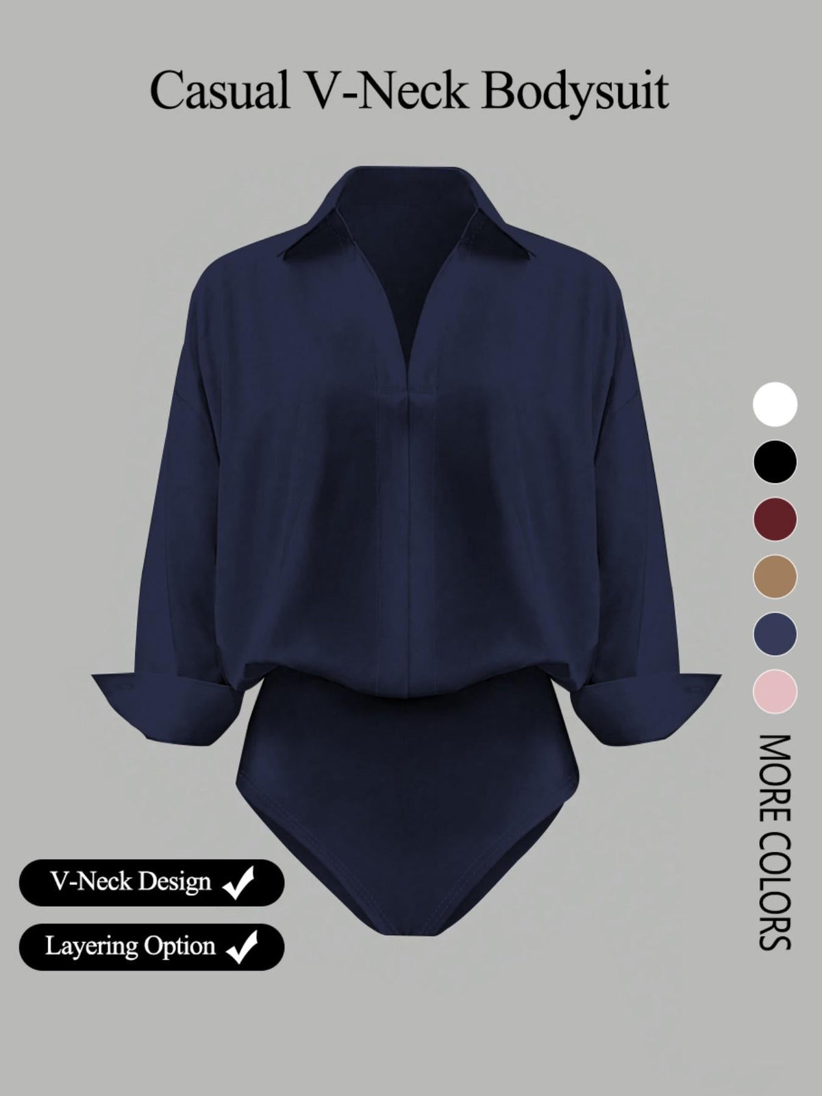 🌸🌸Women's V-Neck Woven Long Sleeve Bodysuit