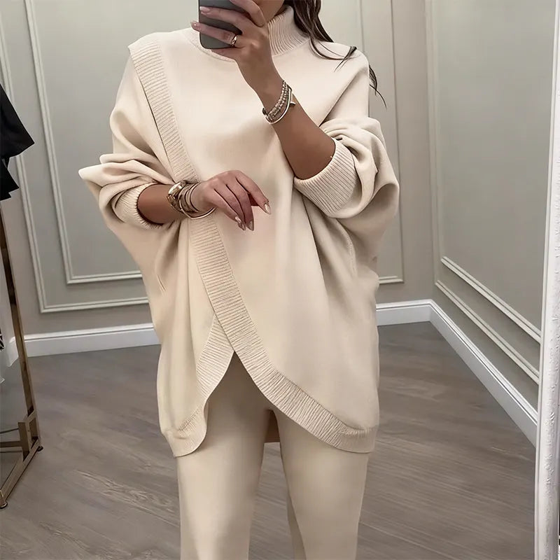 🖤 BLACK FRIDAY SALE 🖤 ☁️ Women's Asymmetrical Sweater & Wide-Leg Pants Set | Relaxed Fit & Cozy Comfort