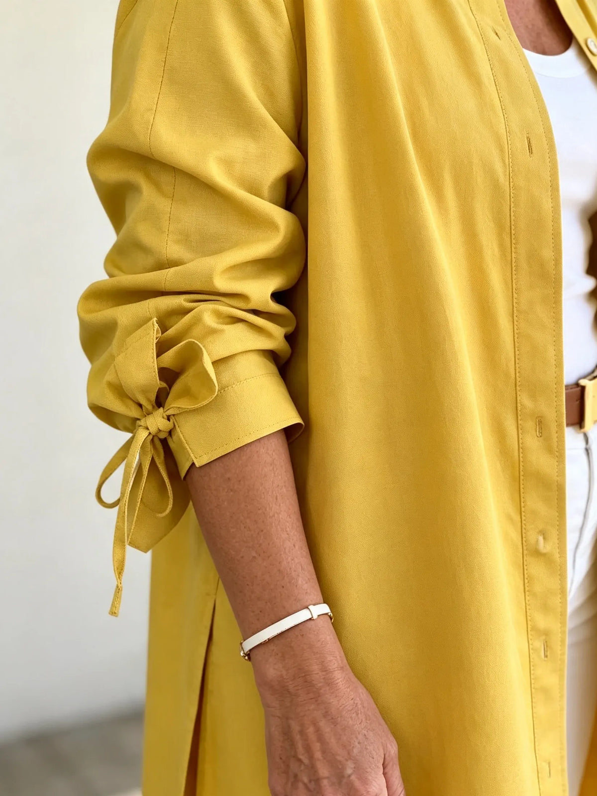 Solid Color Long Cotton Shirt Flattering Gathered Yolk At The Back