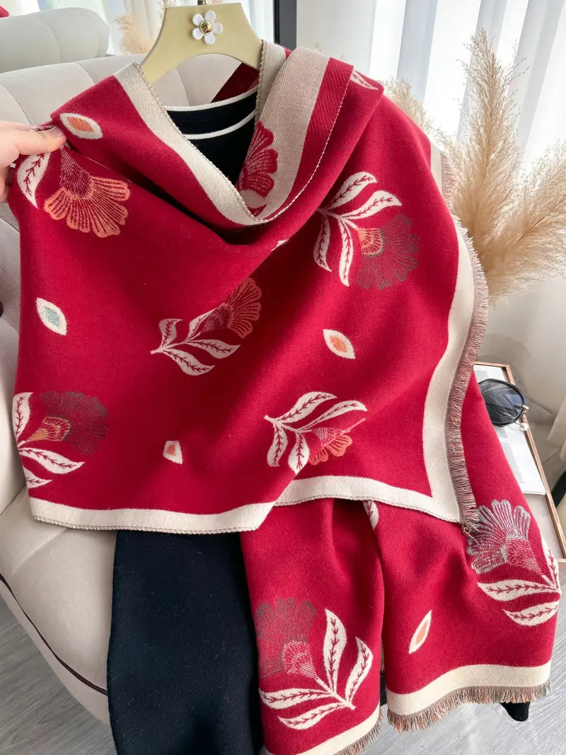 🌸🌸Women's Floral Pattern Raw Trim Shawl