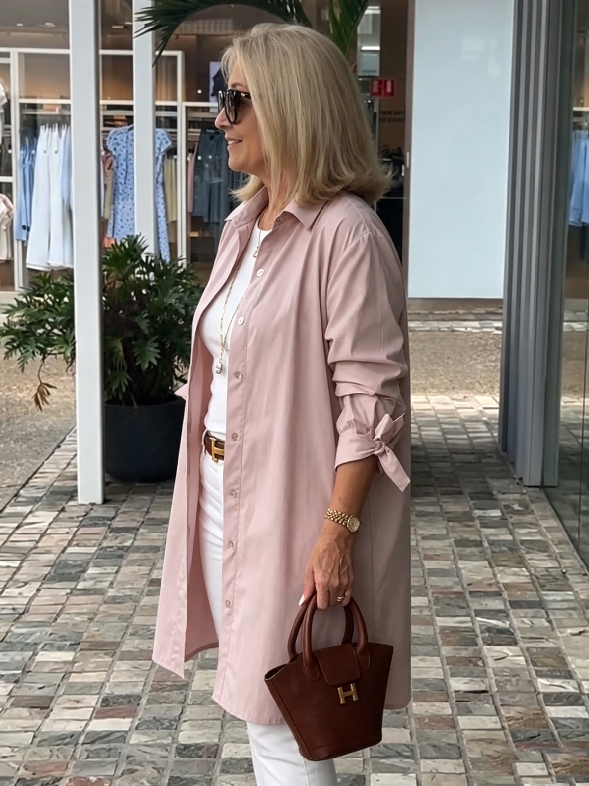 Solid Color Long Cotton Shirt Flattering Gathered Yolk At The Back