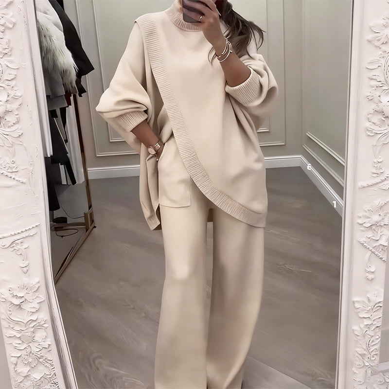 🖤 BLACK FRIDAY SALE 🖤 ☁️ Women's Asymmetrical Sweater & Wide-Leg Pants Set | Relaxed Fit & Cozy Comfort