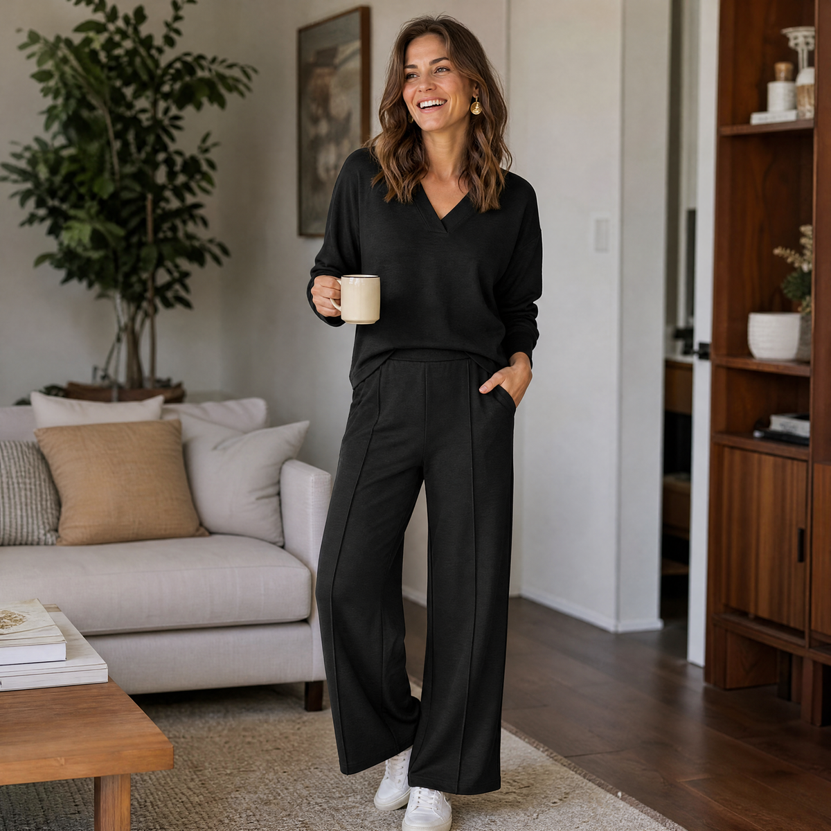 🔥 LIMITED-TIME DEAL | Women's V-Neck Top & Wide-Leg Pants Set 👚