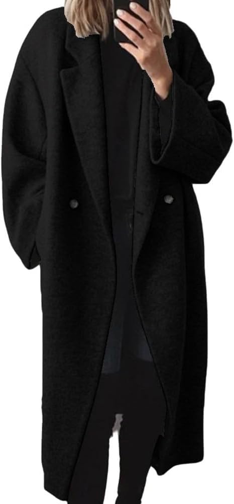 🍂 Women's Winter Double Breasted Wool Coat Long Sleeve Notch Lapel Long Trench Coat