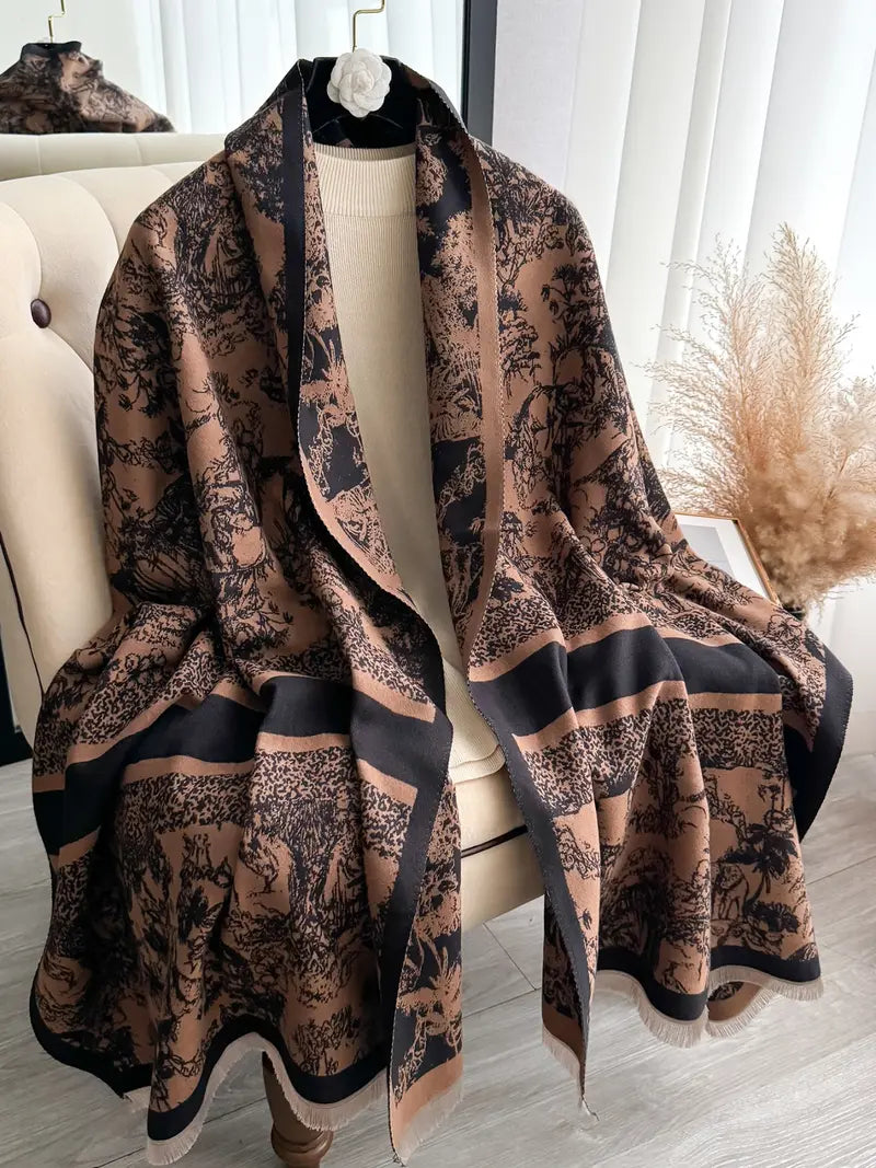 🌸🌸Women's Floral Pattern Raw Trim Shawl
