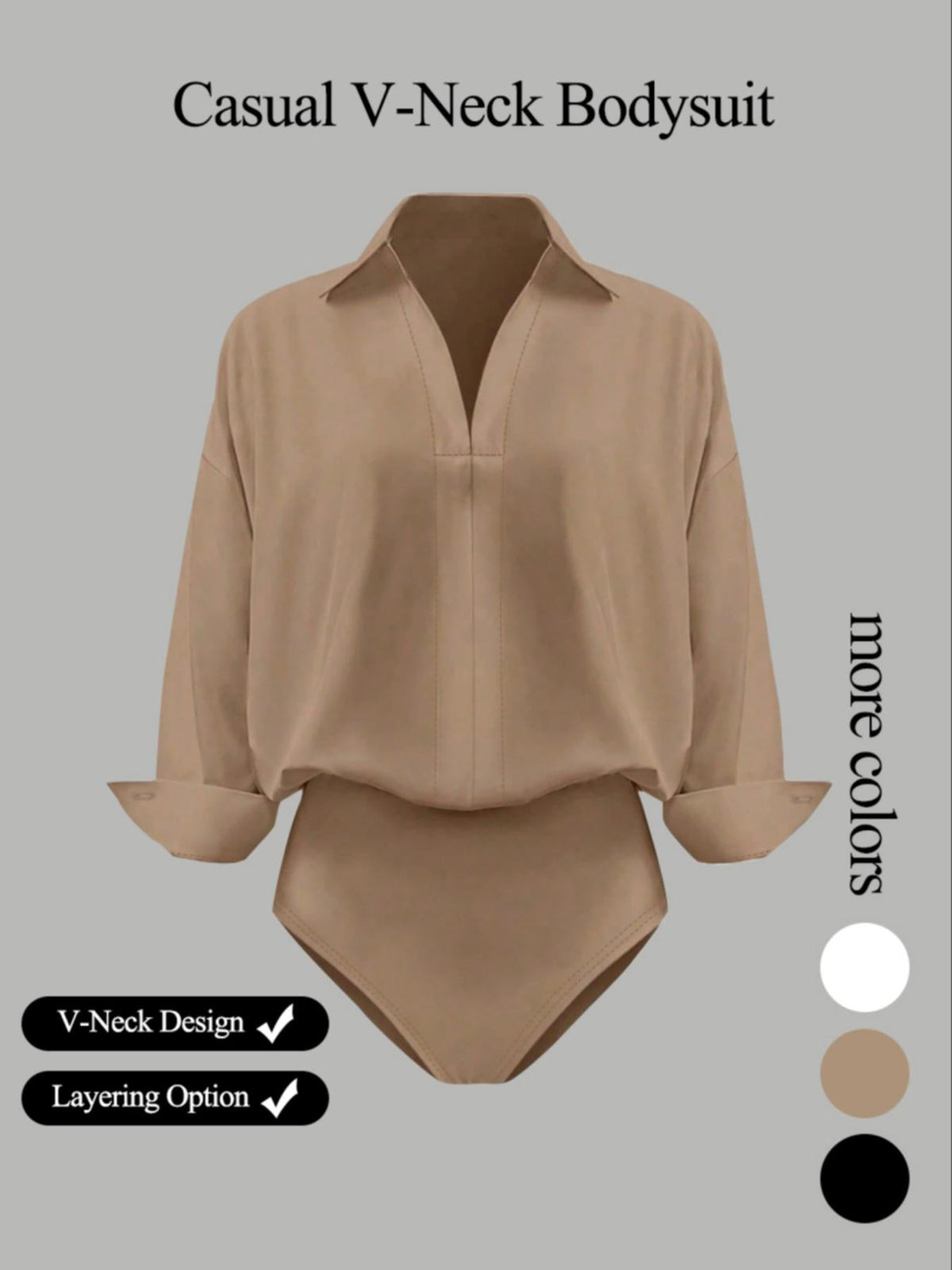 🌸🌸Women's V-Neck Woven Long Sleeve Bodysuit