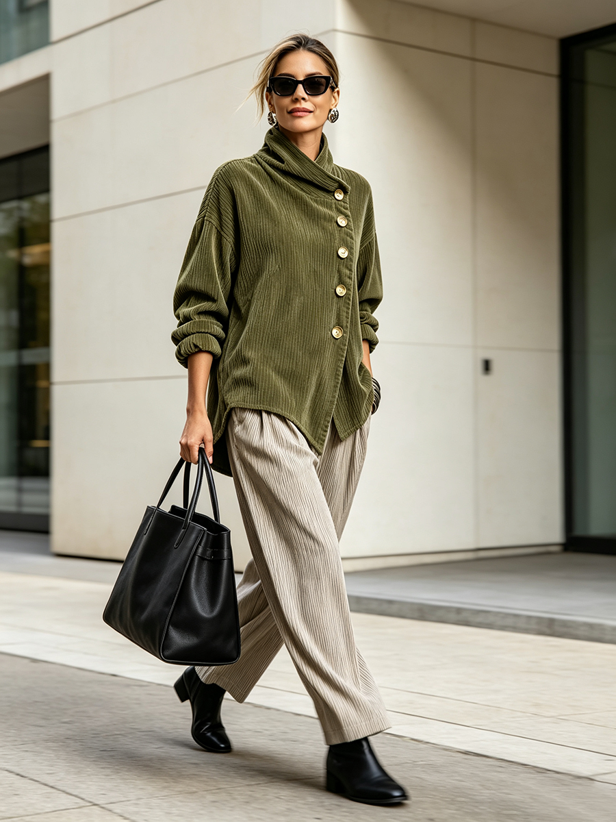 🚨 LIMITED TIME: 50% OFF | Chic High-Neck Asymmetric Corduroy Top