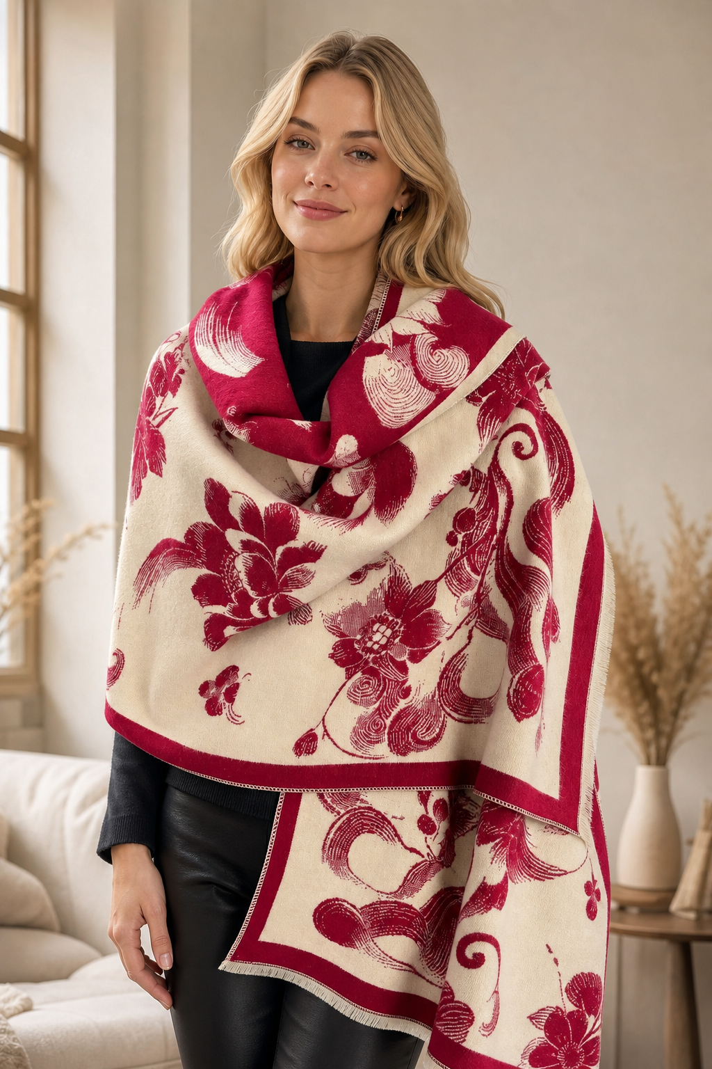 🌸🌸Women's Floral Pattern Raw Trim Shawl