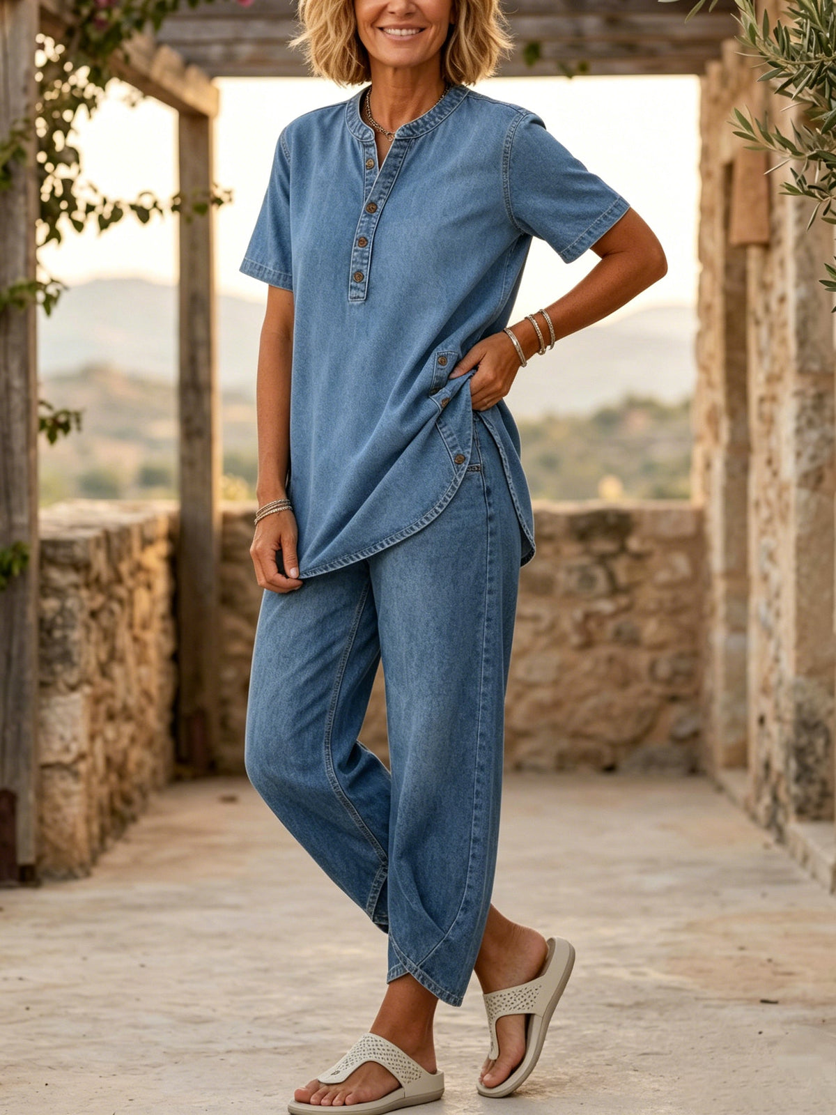 Women‘s Short-sleeve denim Two-piece set