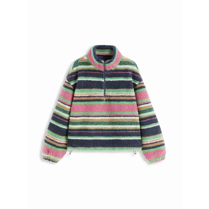 🌸🌸Women Cider Fleece Stripe Half Zip Oversized Sweatshirt