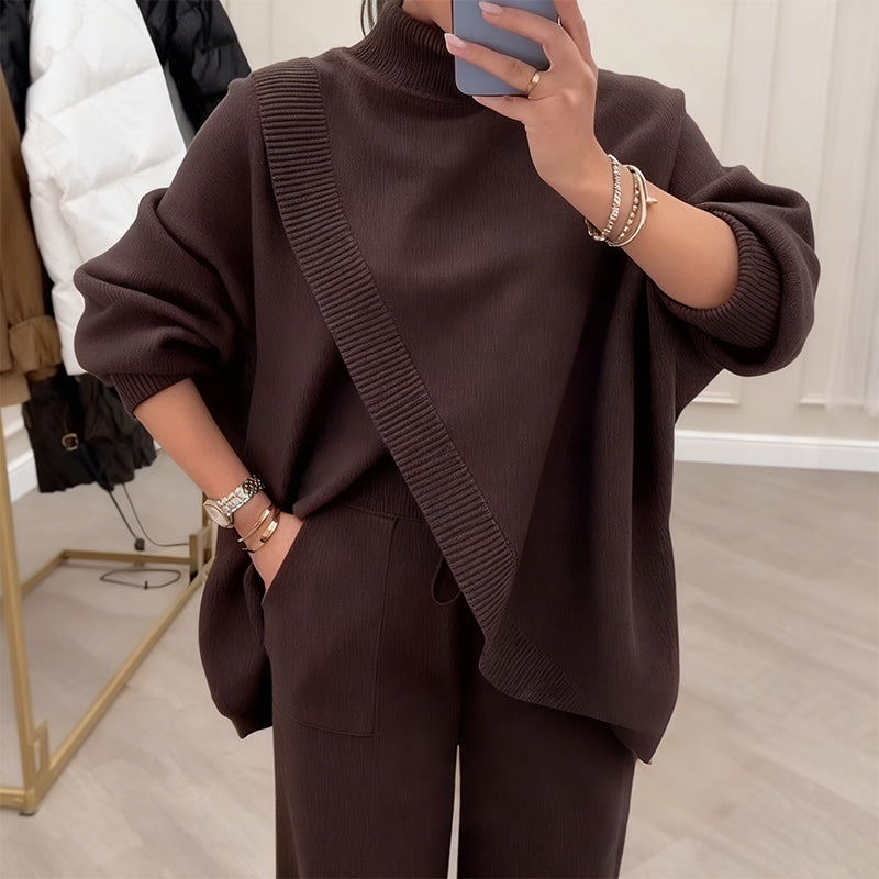 🖤 BLACK FRIDAY SALE 🖤 ☁️ Women's Asymmetrical Sweater & Wide-Leg Pants Set | Relaxed Fit & Cozy Comfort