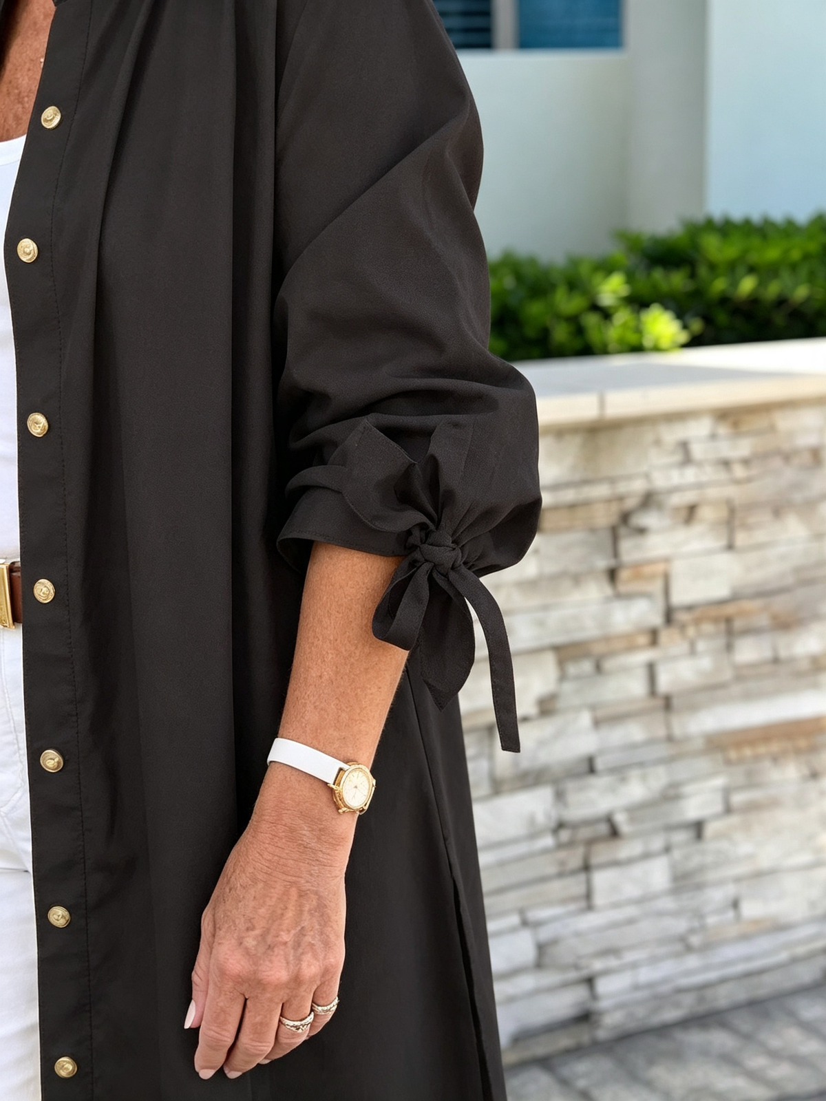 Solid Color Long Cotton Shirt Flattering Gathered Yolk At The Back