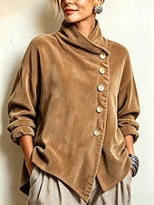 🚨 LIMITED TIME: 50% OFF | Chic High-Neck Asymmetric Corduroy Top