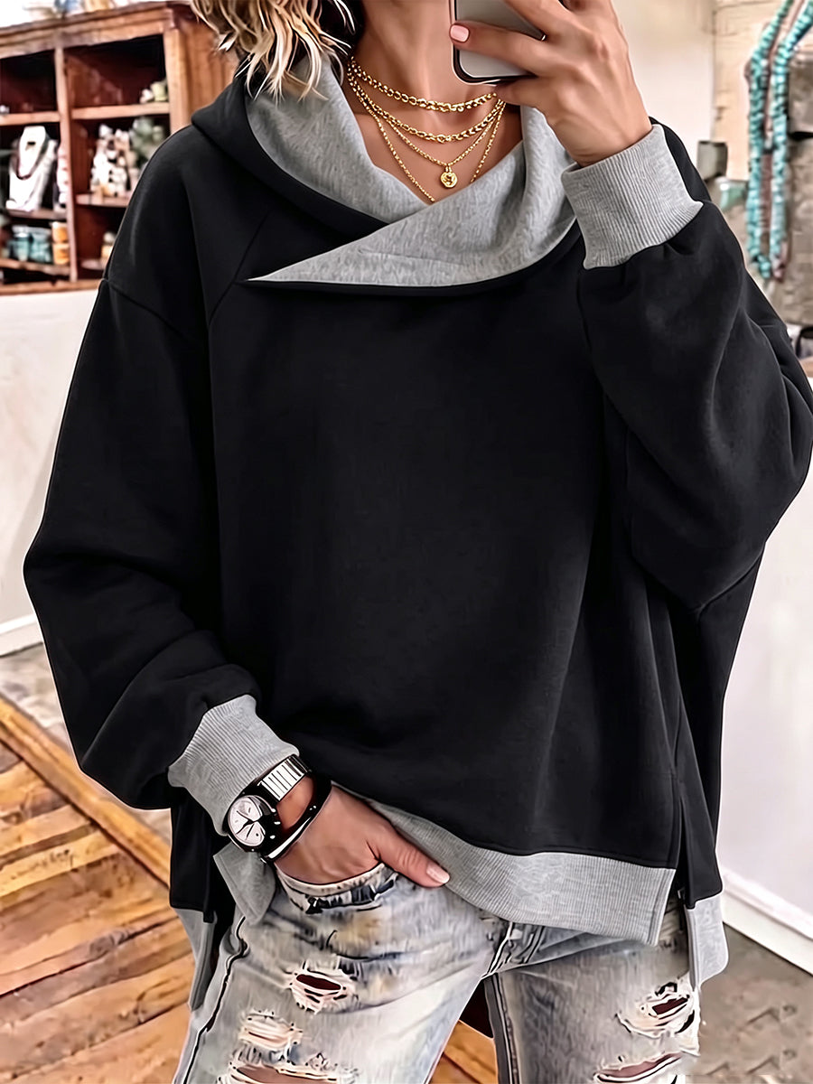 🔥 FINAL HOURS — Women's Color-Block Hooded Sweatshirt | Oversized Comfort & Effortless Everyday Style