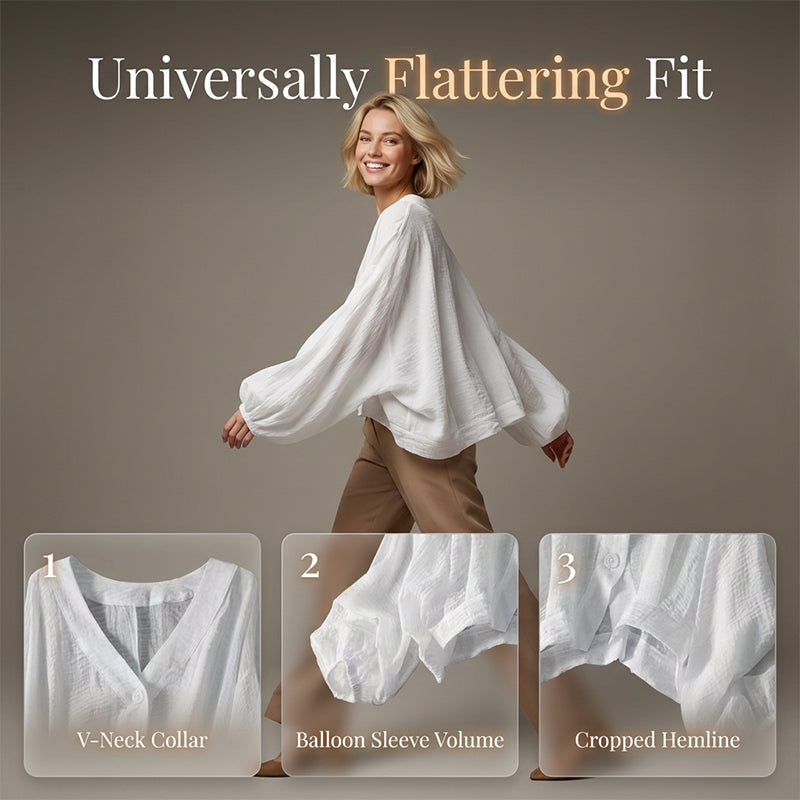 🔥 FINAL HOURS — Women's Lightweight V-Neck Shirt | Lantern Sleeves & Sheer Layer