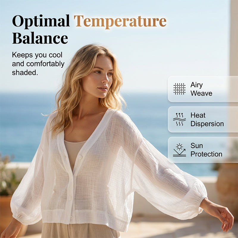 🔥 FINAL HOURS — Women's Lightweight V-Neck Shirt | Lantern Sleeves & Sheer Layer