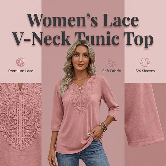 🔥 FINAL HOURS — Women's Lace-Trim V-Neck Blouse | Flattering Drape for Work & Weekend