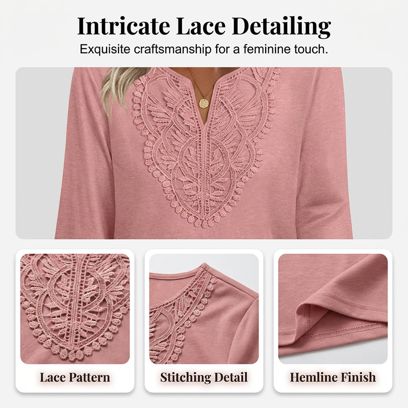 🔥 FINAL HOURS — Women's Lace-Trim V-Neck Blouse | Flattering Drape for Work & Weekend